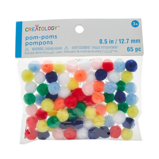 24 Packs: 65 ct. (1,560 total) 1/2&#x22; Multicolor Pom Poms by Creatology&#x2122;